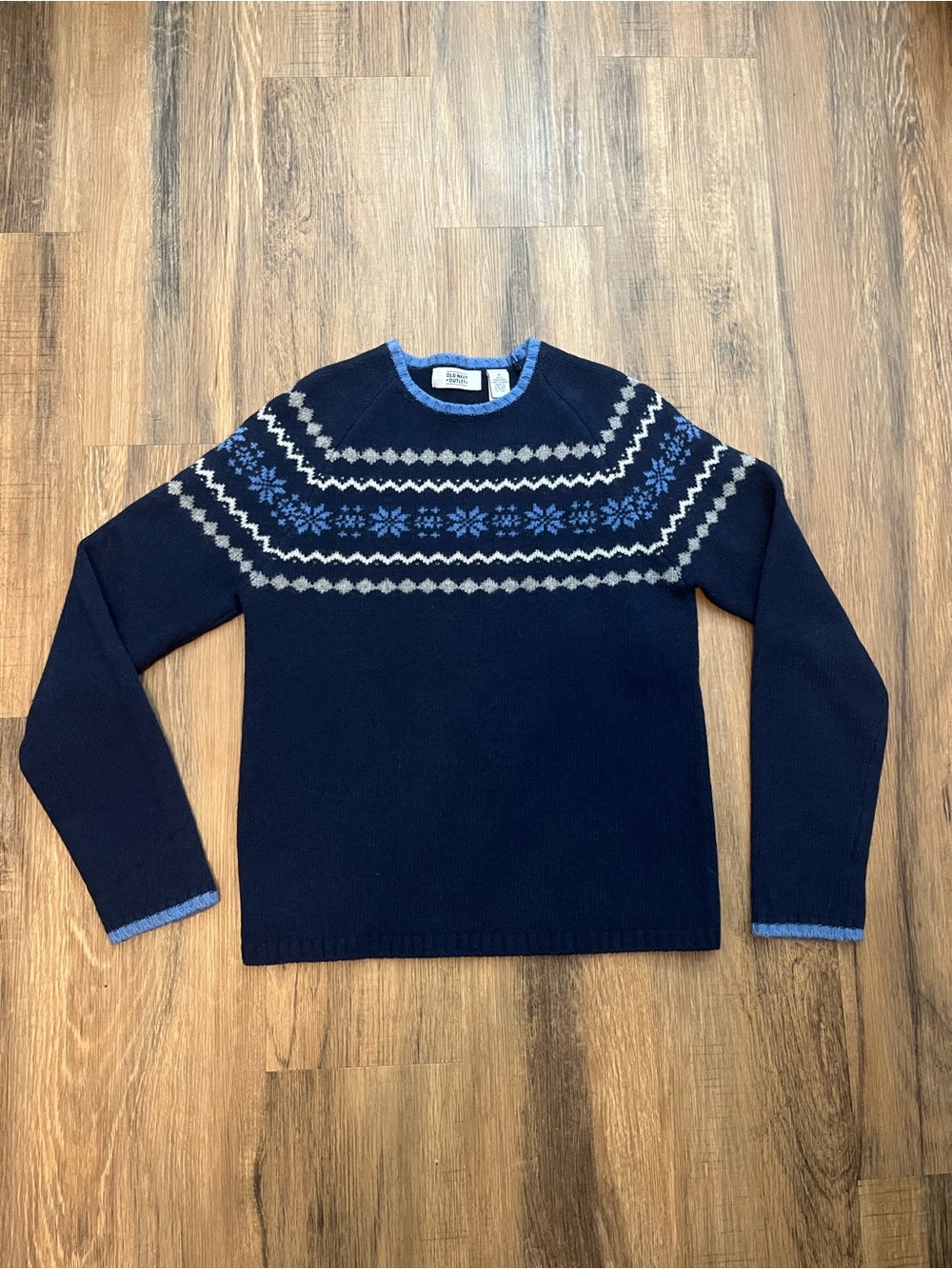 Old Navy Outlet Blue Fair Isle Sweater Women’s Sz M 100% Lambswool